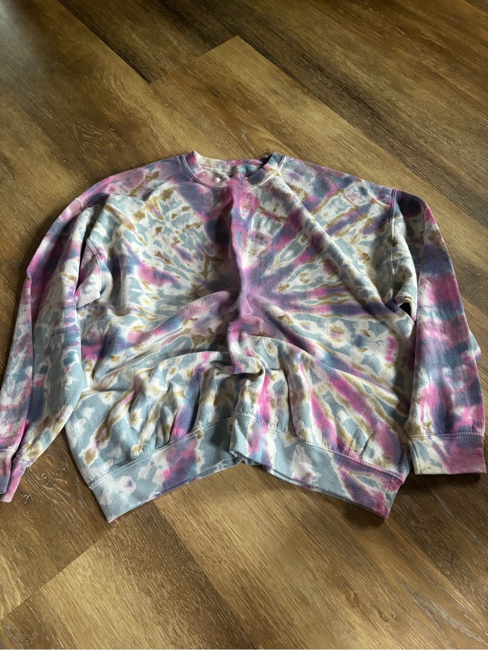 Urban Outfitters Tie-Dye Crewneck Sweatshirt in Pink, Blue & Tan